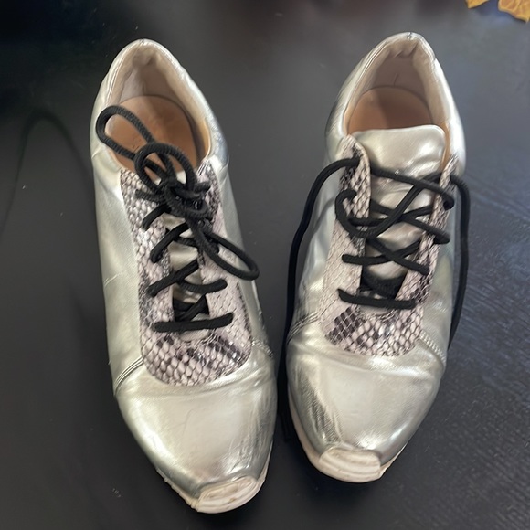 Yun yun Sun by Miss wifi silver platform sneakers size 38 leather metallic lace - Picture 3 of 13
